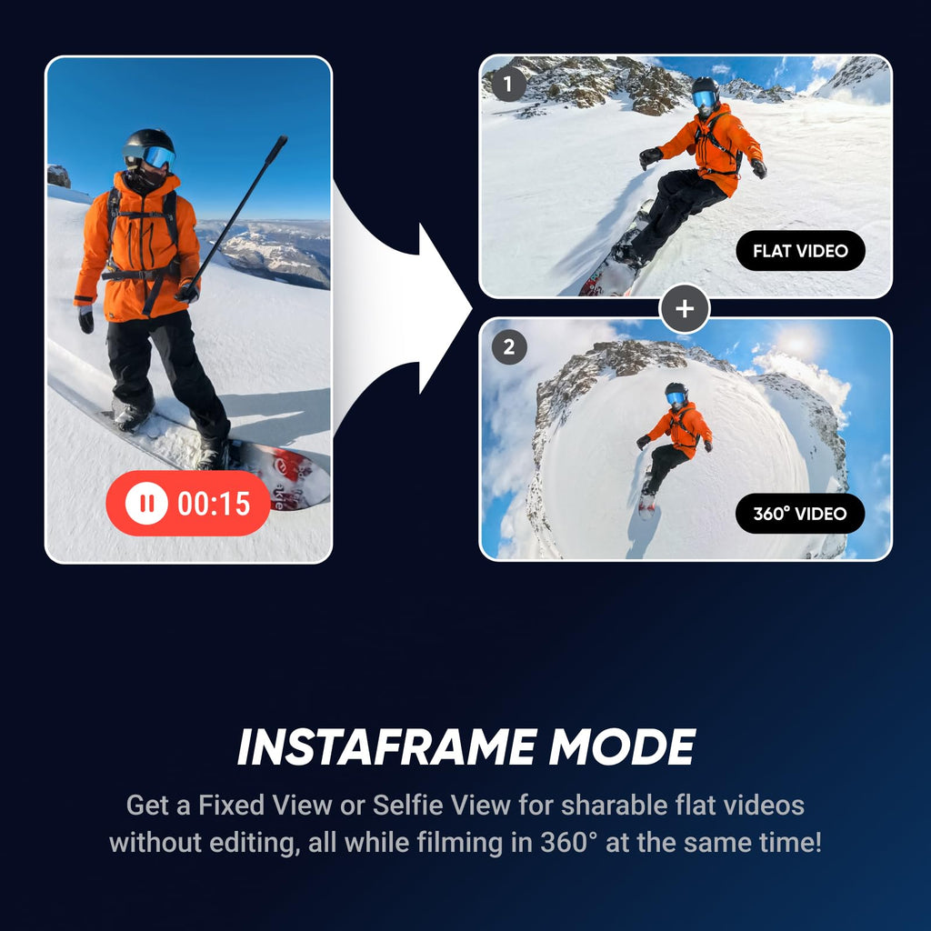 Insta360 X5 - Waterproof 8K 360Â° Action Camera, Leading Low Light, Invisible Selfie Stick Effect, Rugged and Replaceable Lens, 3-Hour Battery, Built-in Wind Guard, Stabilization, Triple AI Chip Design