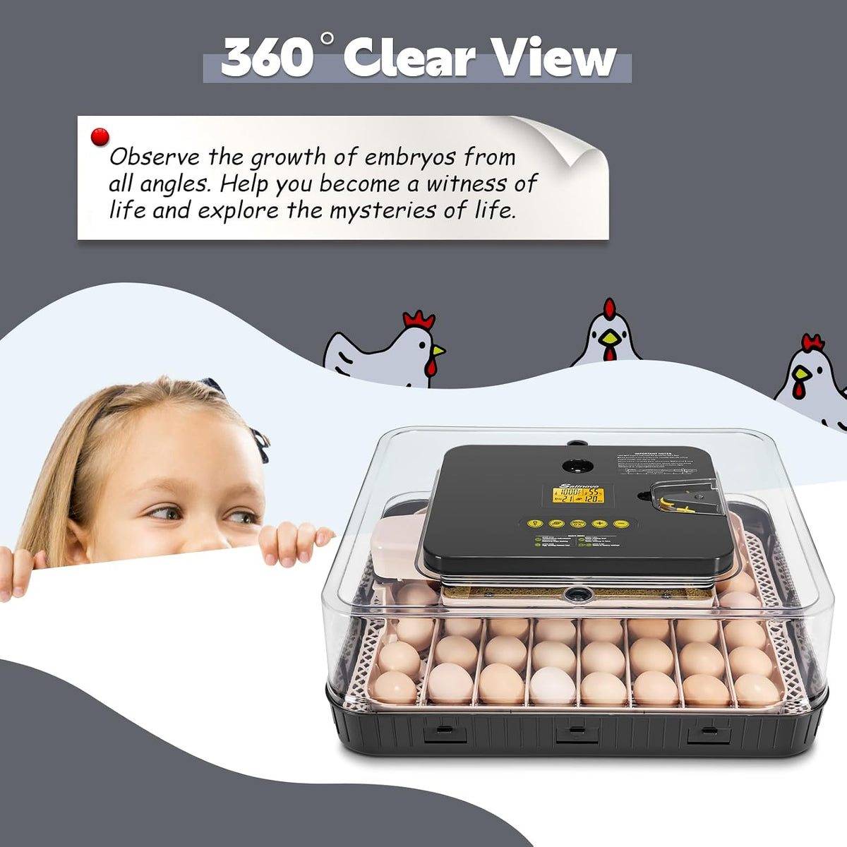 Sailnovo 56 Egg Incubator for Hatching Eggs with Automatic Egg Turning Gray