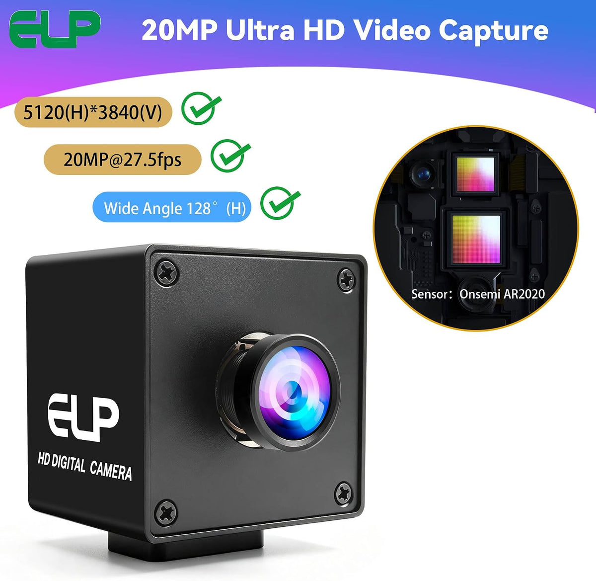 ELP 20MP Autofocus USB Security Camera, High Speed USB3.0 Wide Angle Webcam