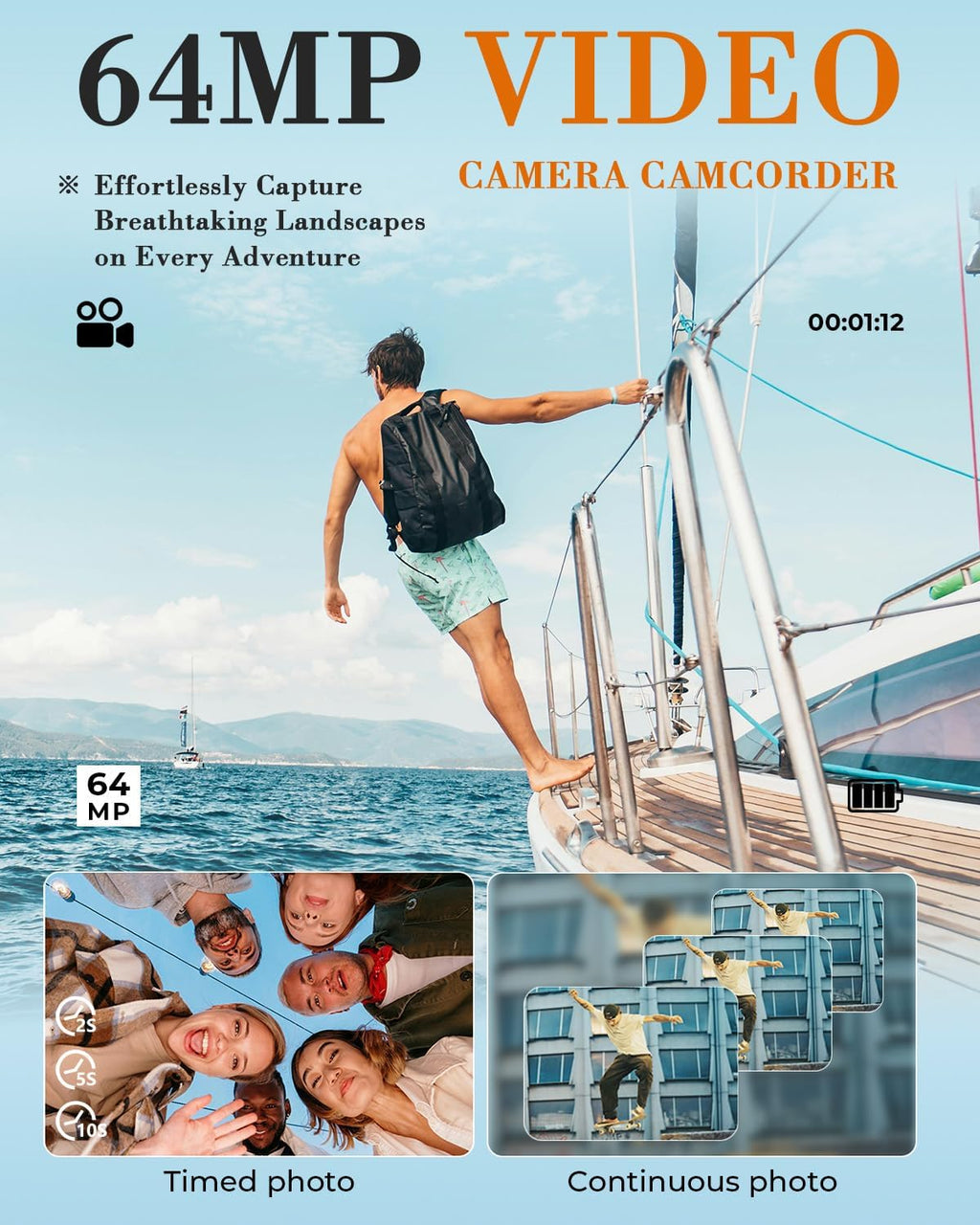8K 64MP Video Camera 18X Digital Zoom Camcorder Video Camera 3.0 inch Flip Screen for YouTube Vlogging Camera with SD Card, 2.4G Remote Control, Two Batteries