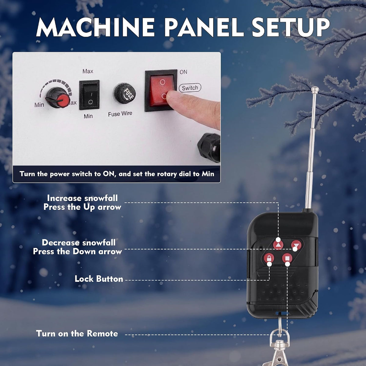 Snow Machine, 1500W Artificial Snow Making with Wireless Remote, Adjustable Snowflake Size & 59â69" Stand, Snow Generator Fake Snow Maker for Christmas, Parties, Weddings & Holiday Events