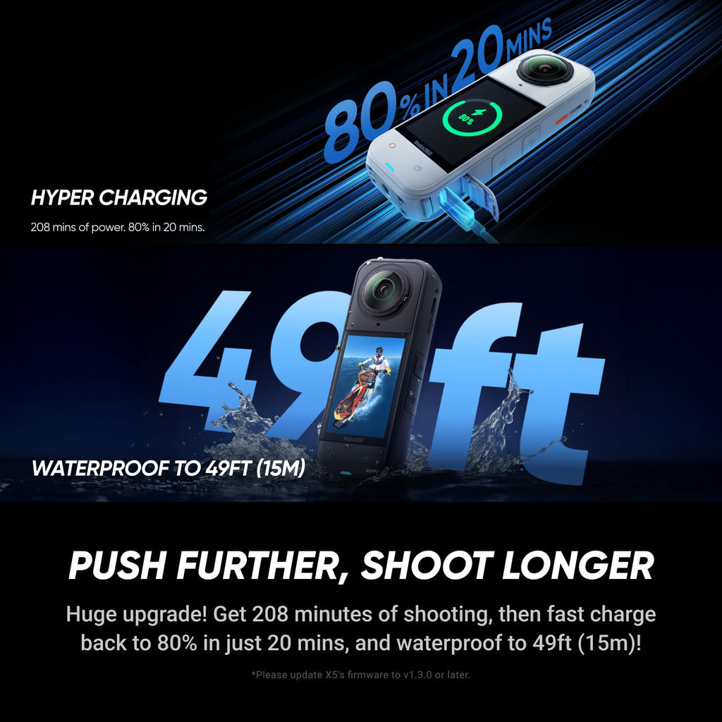 Insta360 X5 - Waterproof 8K 360Â° Action Camera, Leading Low Light, Invisible Selfie Stick Effect, Rugged and Replaceable Lens, 3-Hour Battery, Built-in Wind Guard, Stabilization, Triple AI Chip Design