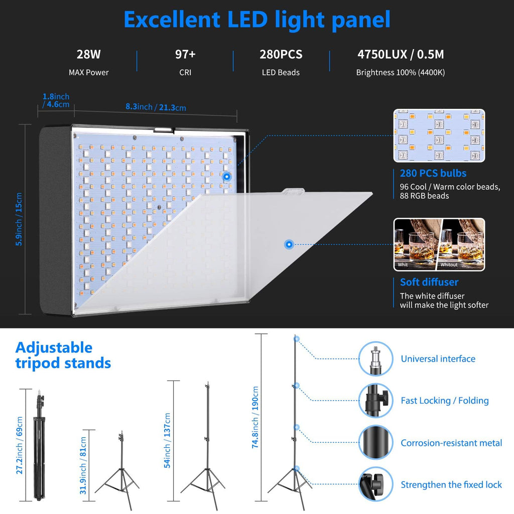 NEEWER 660 PRO RGB LED Video Light with App Control/Barn Door/U Bracket