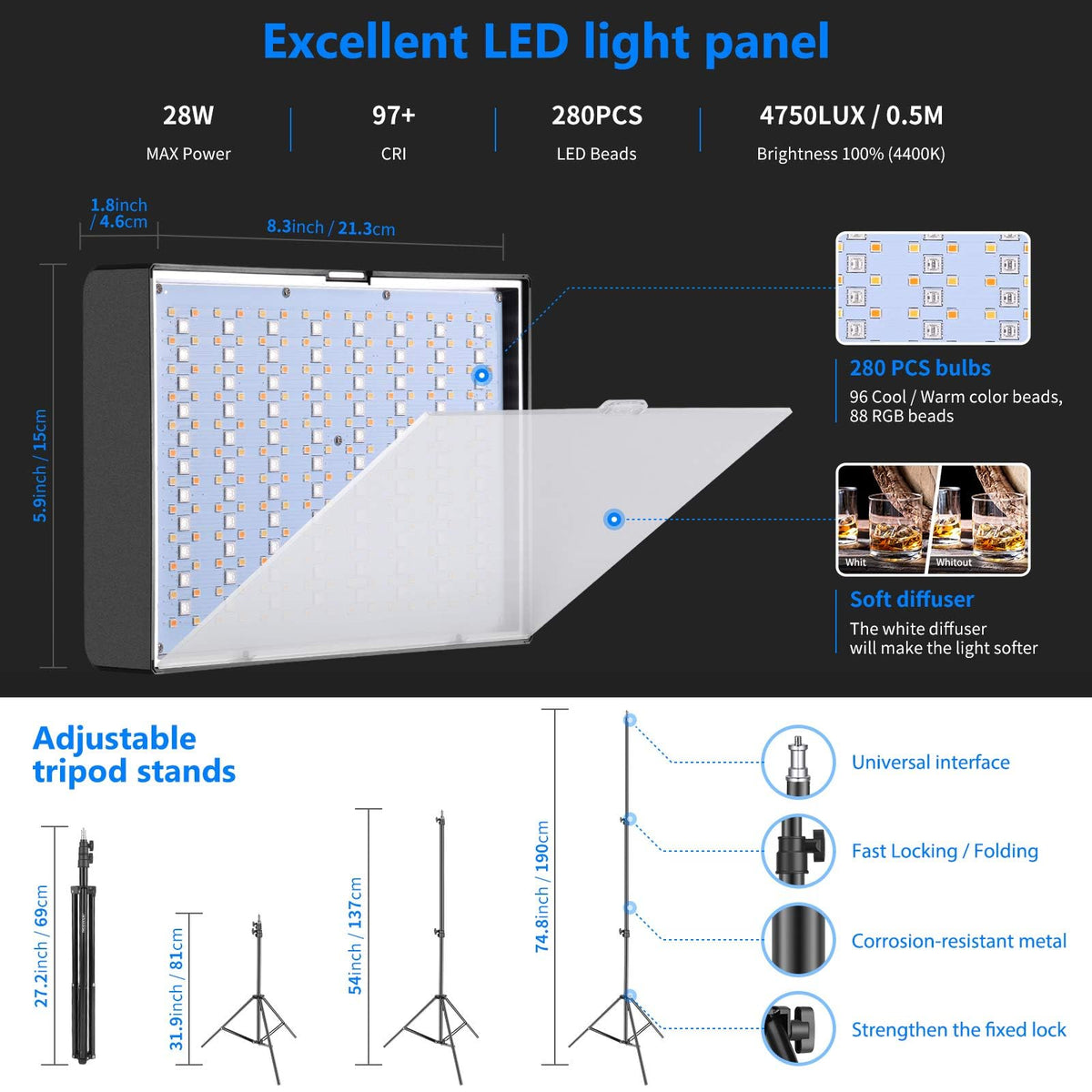 NEEWER 660 PRO RGB LED Video Light with App Control/Barn Door/U Bracket