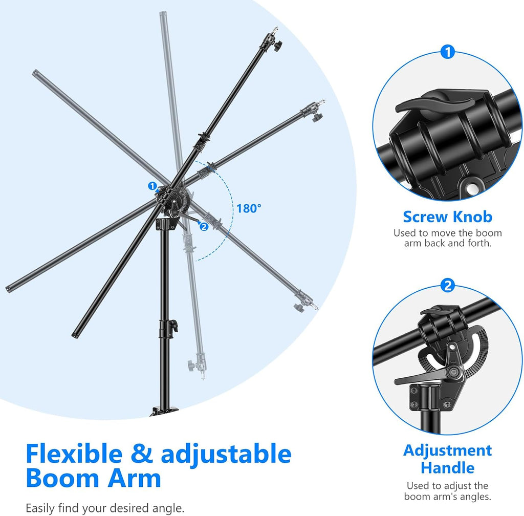 Neewer 2-in-1 Photography Light Stand, Aluminum Alloy 9.7ft Heavy Duty Tripod Stand with 3.8ft Boom Arm and Empty Sandbag for Video Light, Strobe, Reflector, Softbox for Studio Photo Video Shooting