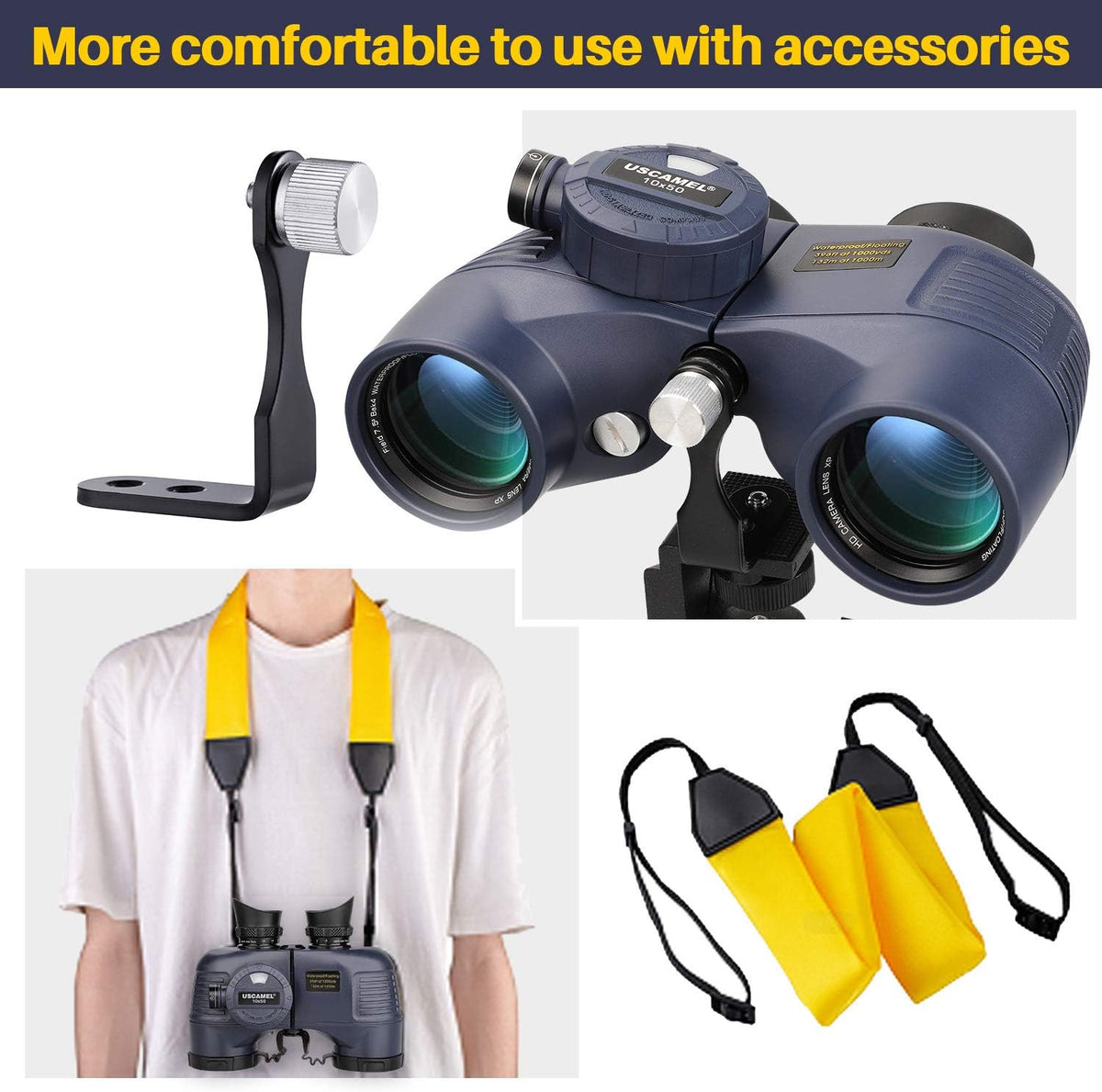 Marine Binoculars 10x50 Waterproof with Compass Rangefinder BAK4 for Adults