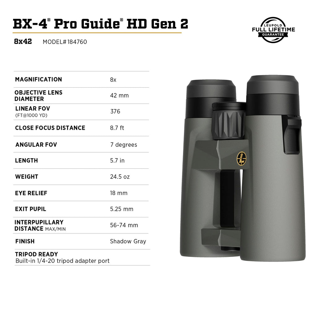 Leupold BX-4 Pro Guide HD Binoculars, 10x42mm Gen 2 (184761)