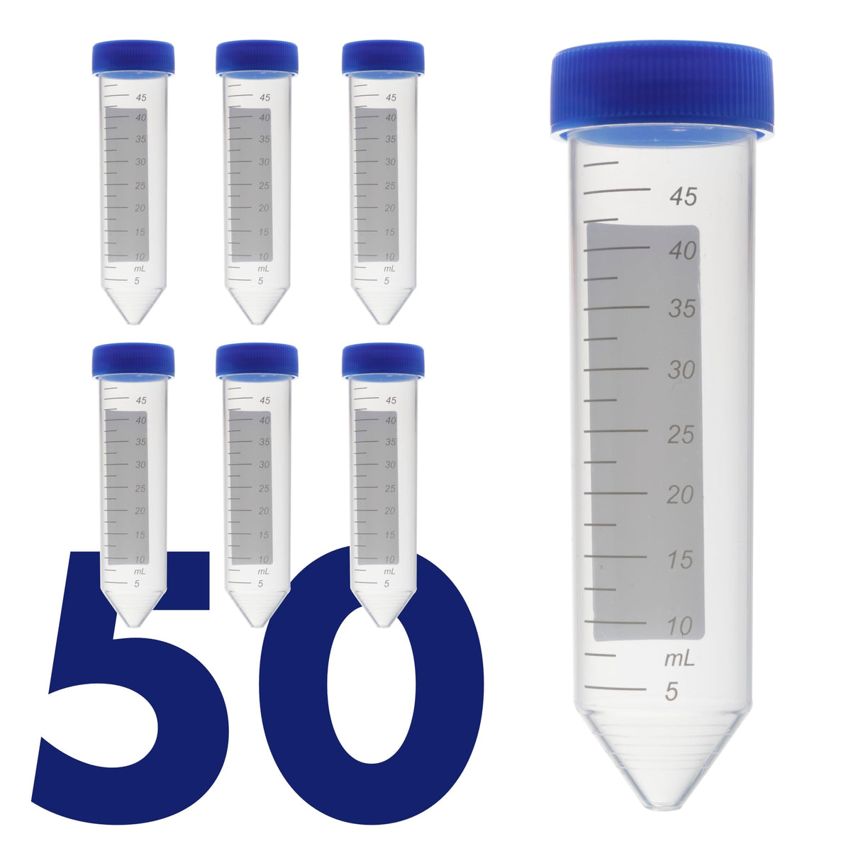 Kashi Scientific 50mL Self Standing Centrifuge Tubes with Screw Cap Lid, Lab Grade Polypropylene Plastic, Skirted, Printed Graduation, Write-on Spot [50mL Self-Standing, 500]