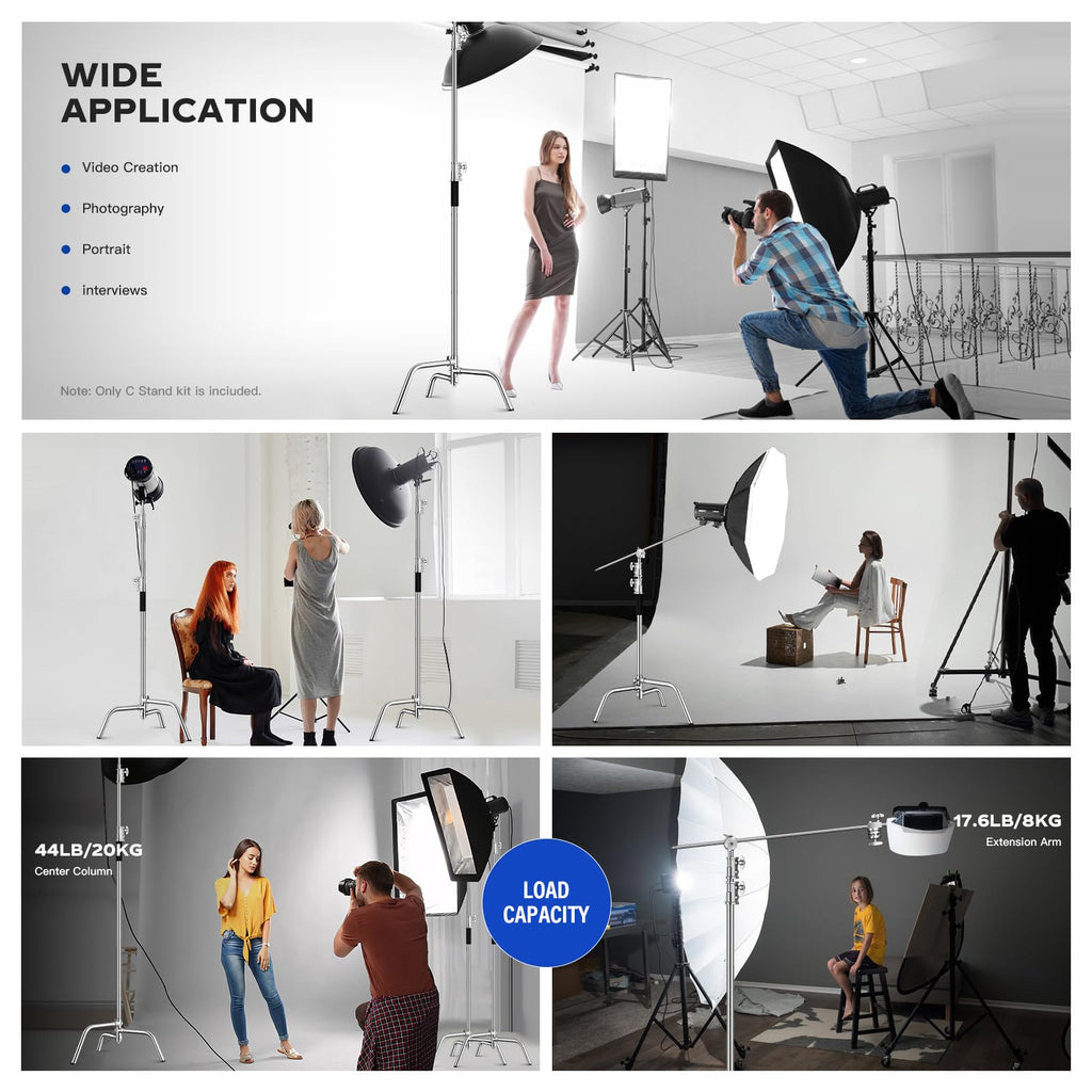 2 Pack Stainless Steel Photography Light Stand 6.9ft/210cm with Holding Arm Sandbag Grip Head Heavy Duty C Stand Sturdy for Photography Studio Video Monolight Softbox Shooting?Black?