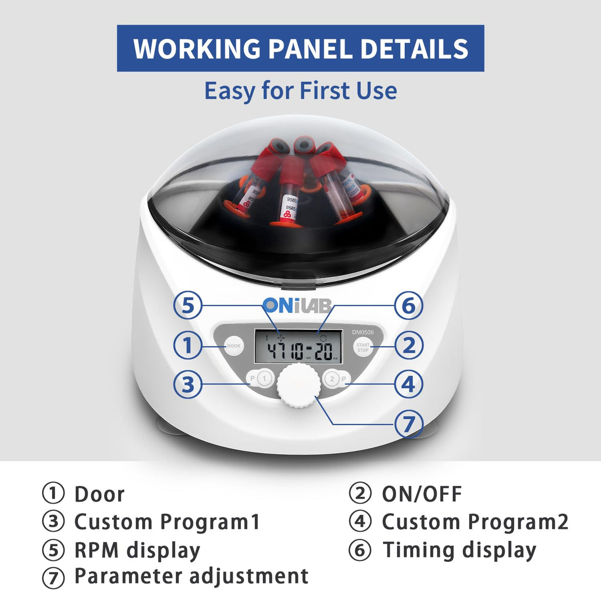 ONiLAB PRP Centrifuge, 8X15ml/10ml/7ml/1.5-5ml, 300-4000RPM, Max 1860Ãg