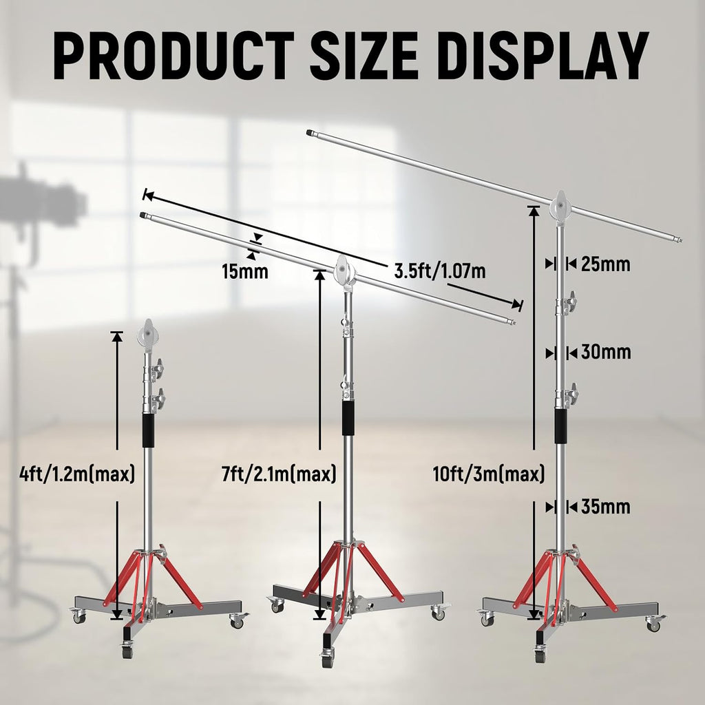 C Stand with Boom Arm, 10ft/300cm Heavy Duty Photography Light Stand