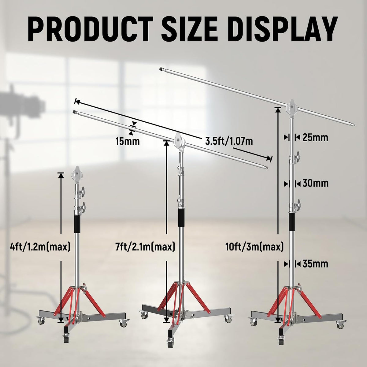 C Stand with Boom Arm, 10ft/300cm Heavy Duty Photography Light Stand