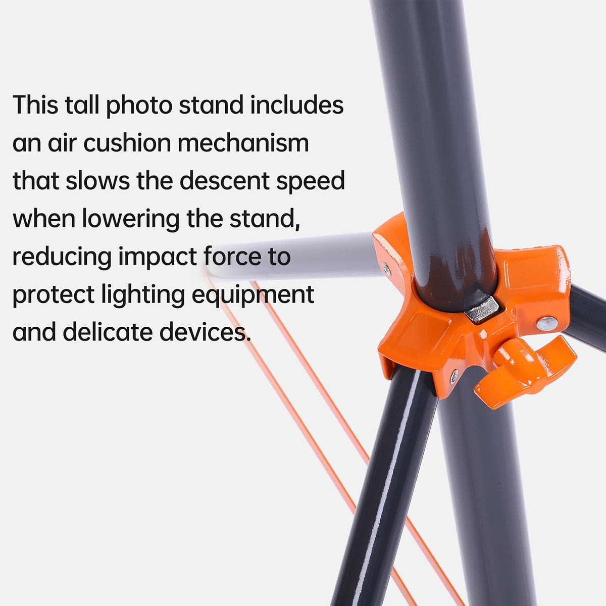 Yoidesu 3 Section Air Cushioned Light Stand, Heavy Duty Stainless Steel Photography Stand with 1/4 3/8 Inch Screw Mounts for Studio Video Recording Camera LED Light (Orange)