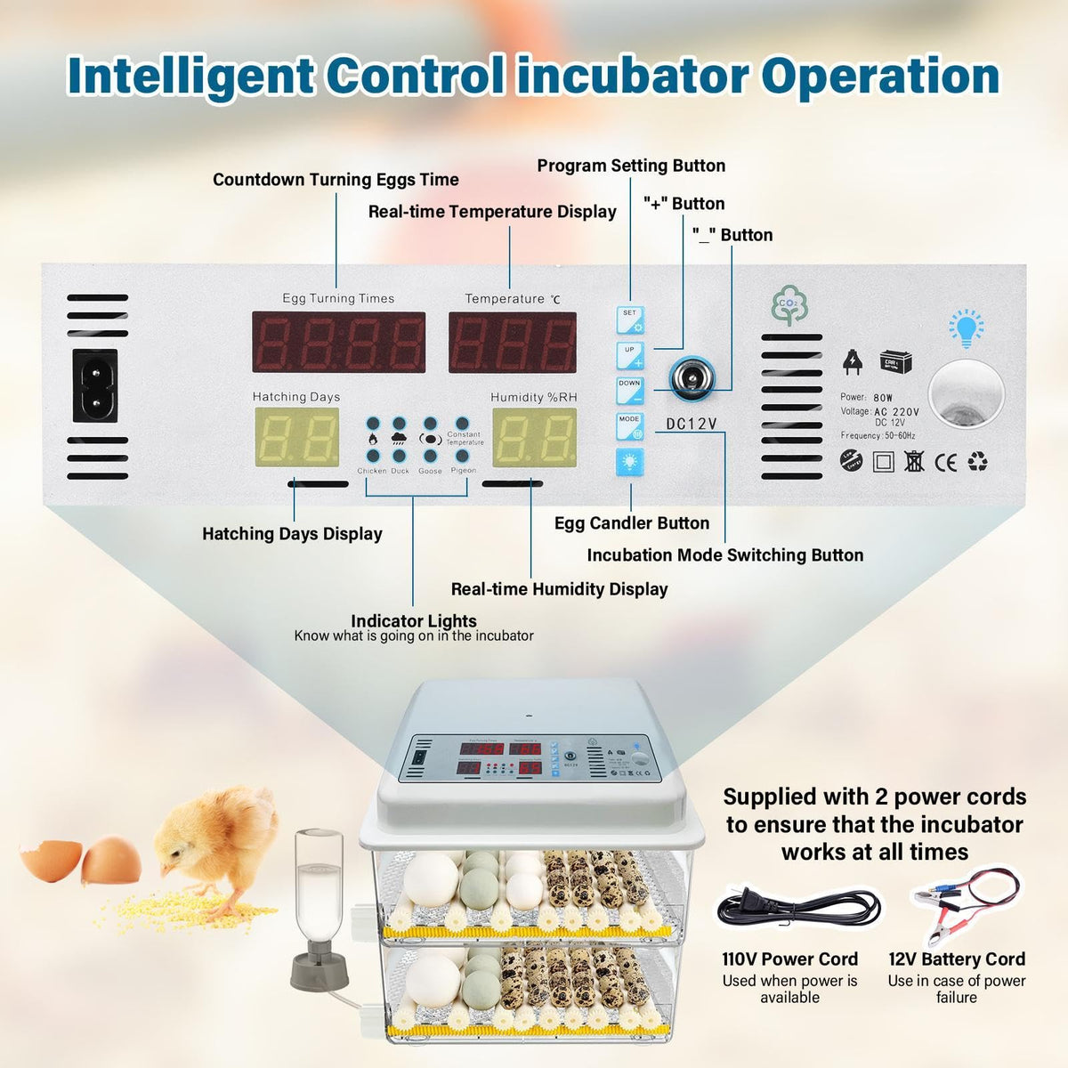 New 216 Egg incubators for Hatching Eggs with Automatic Turning