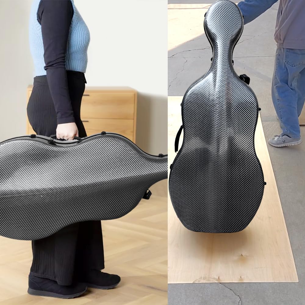 Vetimobato Carbon Fiber Cello Case 4/4 Full Size Strong & Ultralight Hard Shell Travel Case with Built-in Handle Wheels Backpack Straps Bow Holders Cello Box for Professional Cellists (Dark Green)