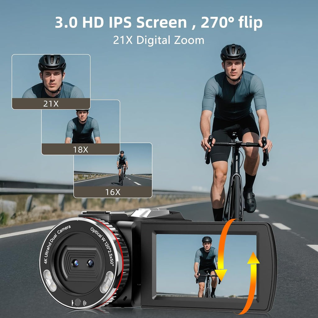 4K Wedding Camcorder, 64MP UHD Vlogging Camera with Wireless Lavalier Microphone, 120Â° Wide Angle 18X Digital Zoom, Remote, 64GB Card & 2 Batteries, for Family Wedding Memories