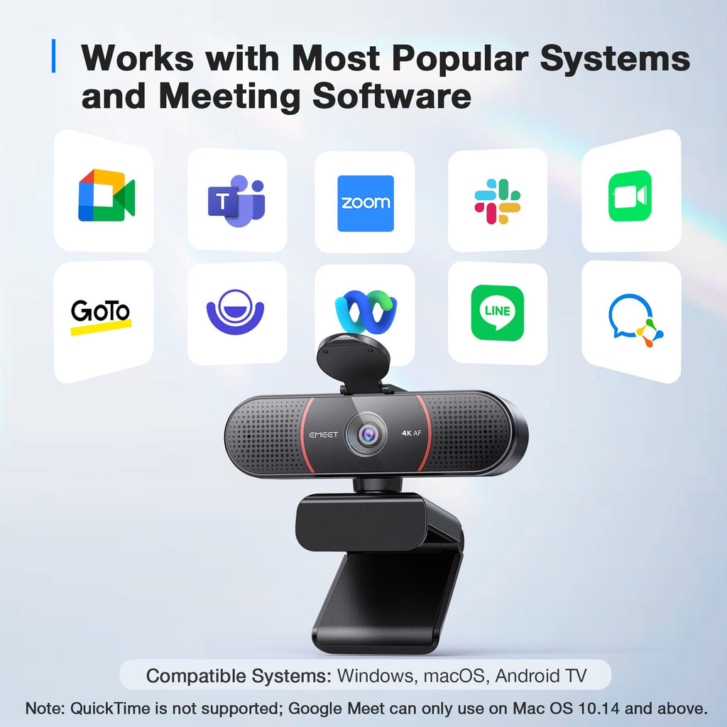 EMEET C960 Ultra 4K Webcam for Mac & PC, 1/1.5" Large Sensor, Metal Body