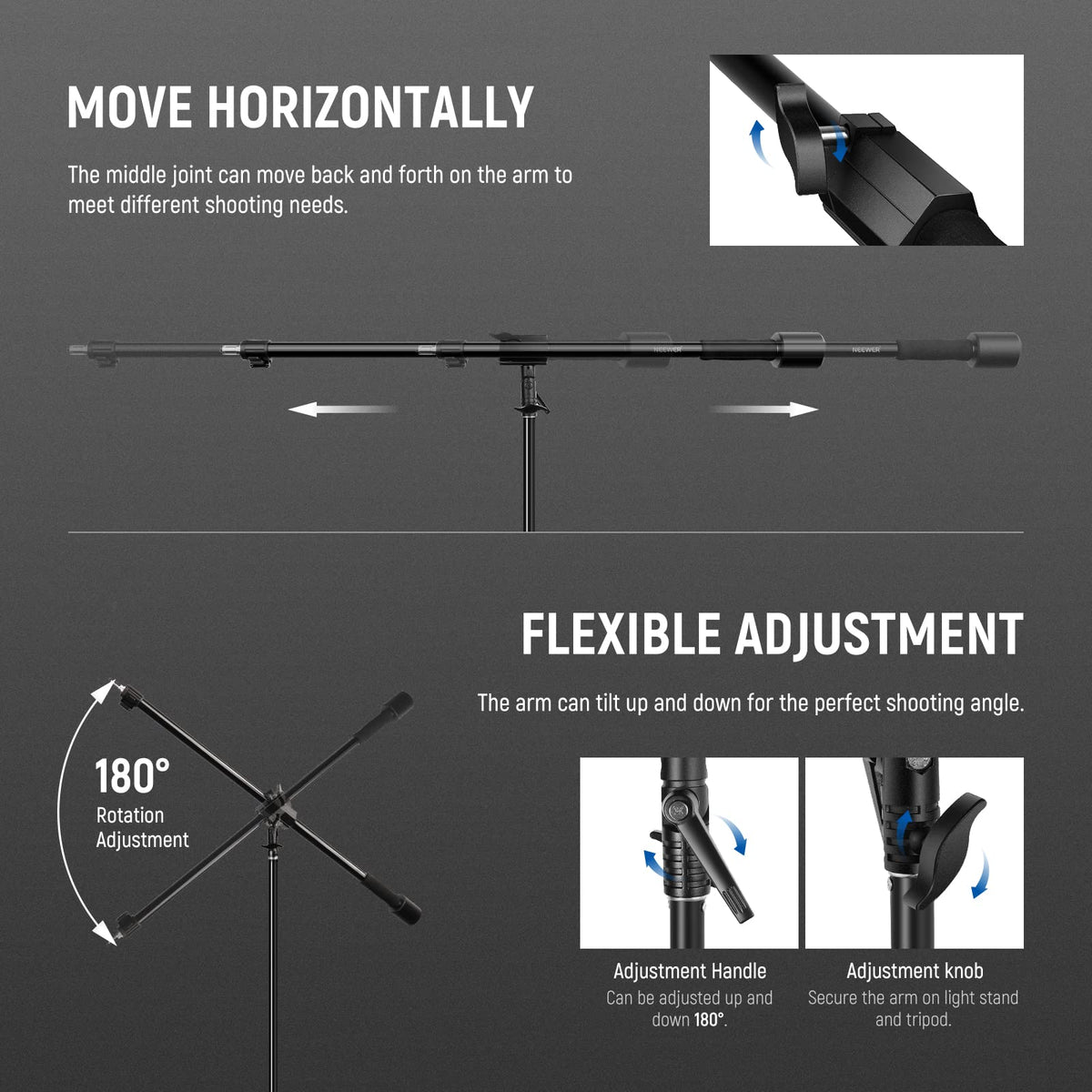 Neewer 2-in-1 Photography Light Stand, Aluminum Alloy 9.7ft Heavy Duty Tripod Stand with 3.8ft Boom Arm and Empty Sandbag for Video Light, Strobe, Reflector, Softbox for Studio Photo Video Shooting