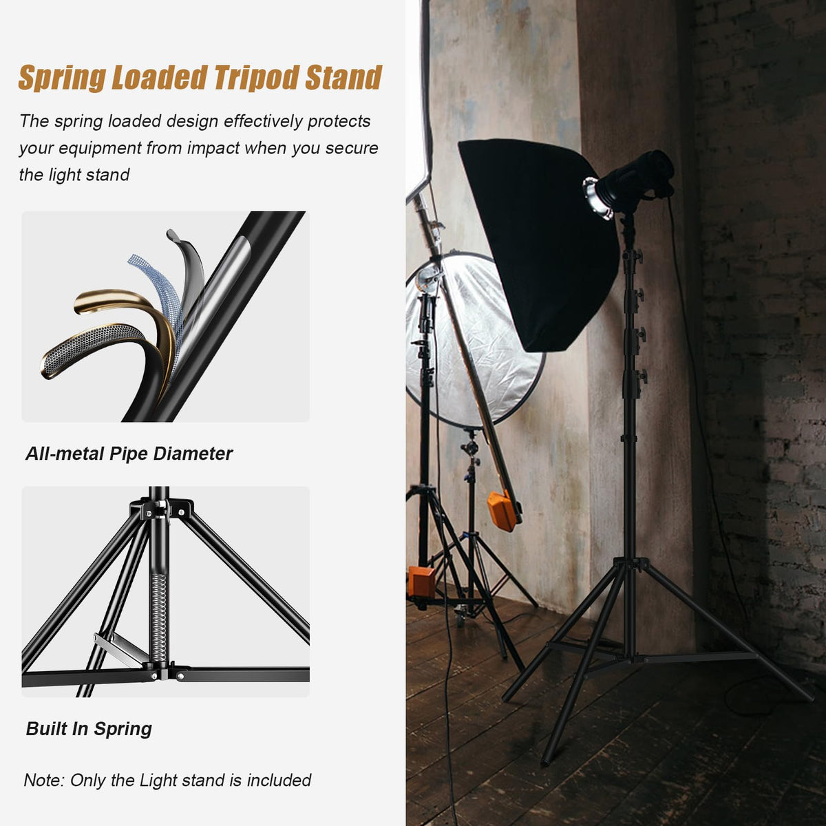 GODOX 380F Heavy Duty Light Stand 150in/12.6' Light Stand Spring Cushioned