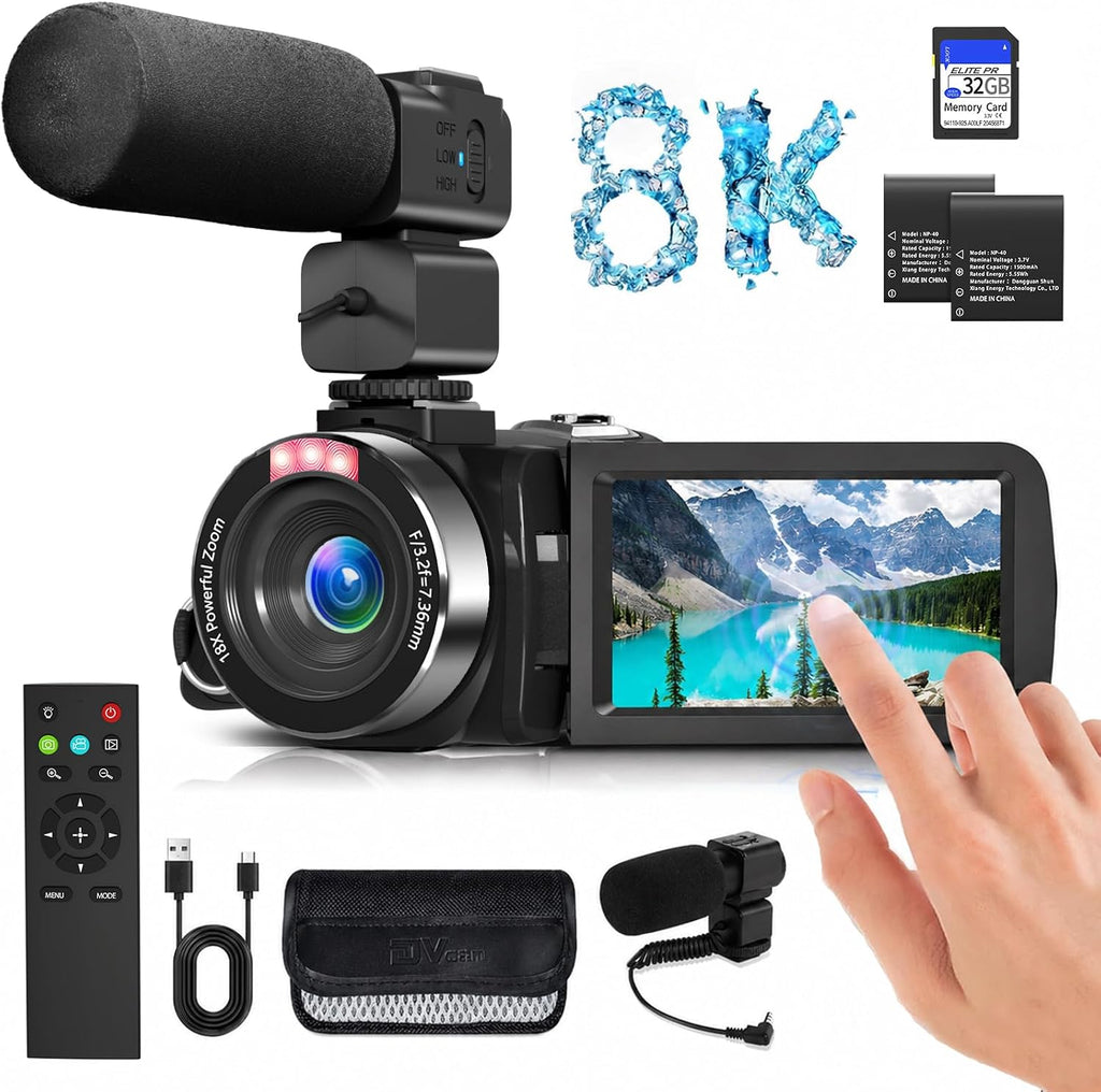 8K Video Camera 48MP UHD WiFi Vlogging Cameras for YouTube with 32GB Card