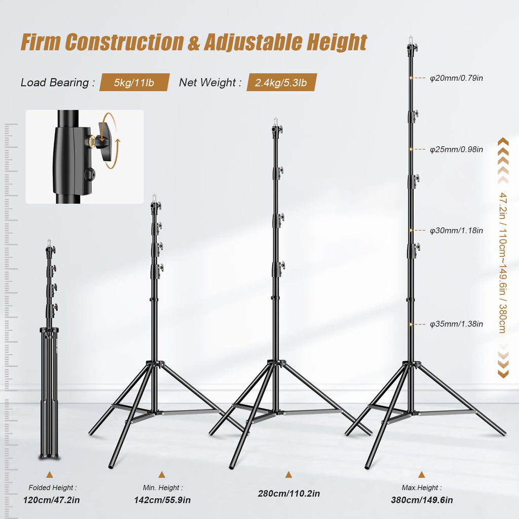 GODOX 380F Heavy Duty Light Stand 150in/12.6' Light Stand Spring Cushioned