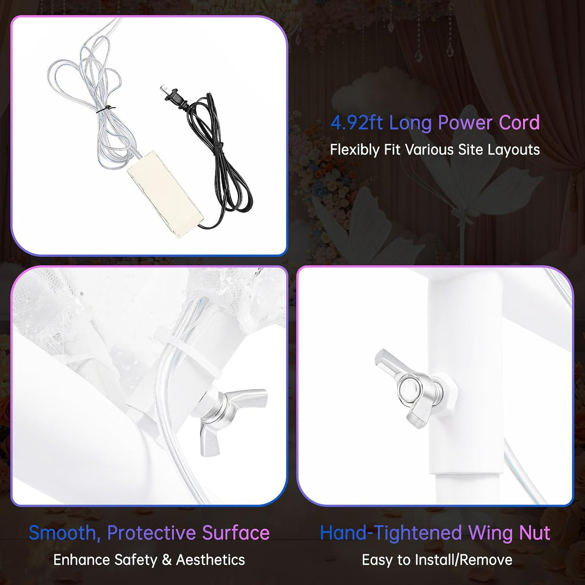 2Pcs Wedding Butterfly Led Floor Lamp 30-35W Adjustable Height 57.5-70.1In