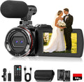 4K Wedding Camcorder, 64MP UHD Vlogging Camera with Wireless Lavalier Microphone, 120Â° Wide Angle 18X Digital Zoom, Remote, 64GB Card & 2 Batteries, for Family Wedding Memories
