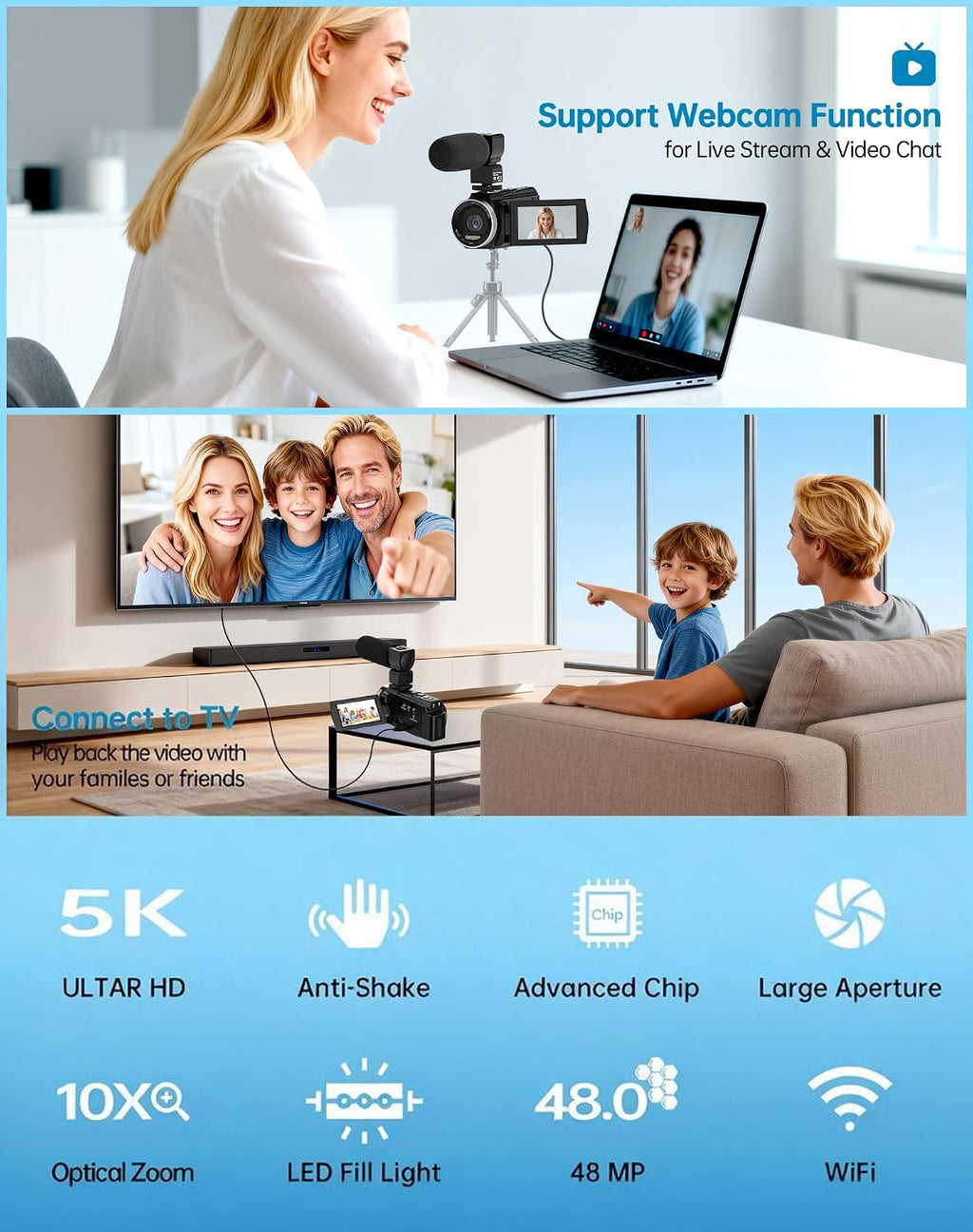 5K Video Camera Camcorder Digital Video Camera for YouTube