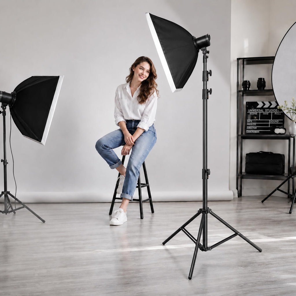 Aluminum Alloy Light Stand 9.5 Feet/2.8m Adjustable Spring Cushioned Photography Tripod for Photo Studio Speedlight Flashes, Ring Light, Photographic Equipments Thickening Flash Stand, 2 Pack