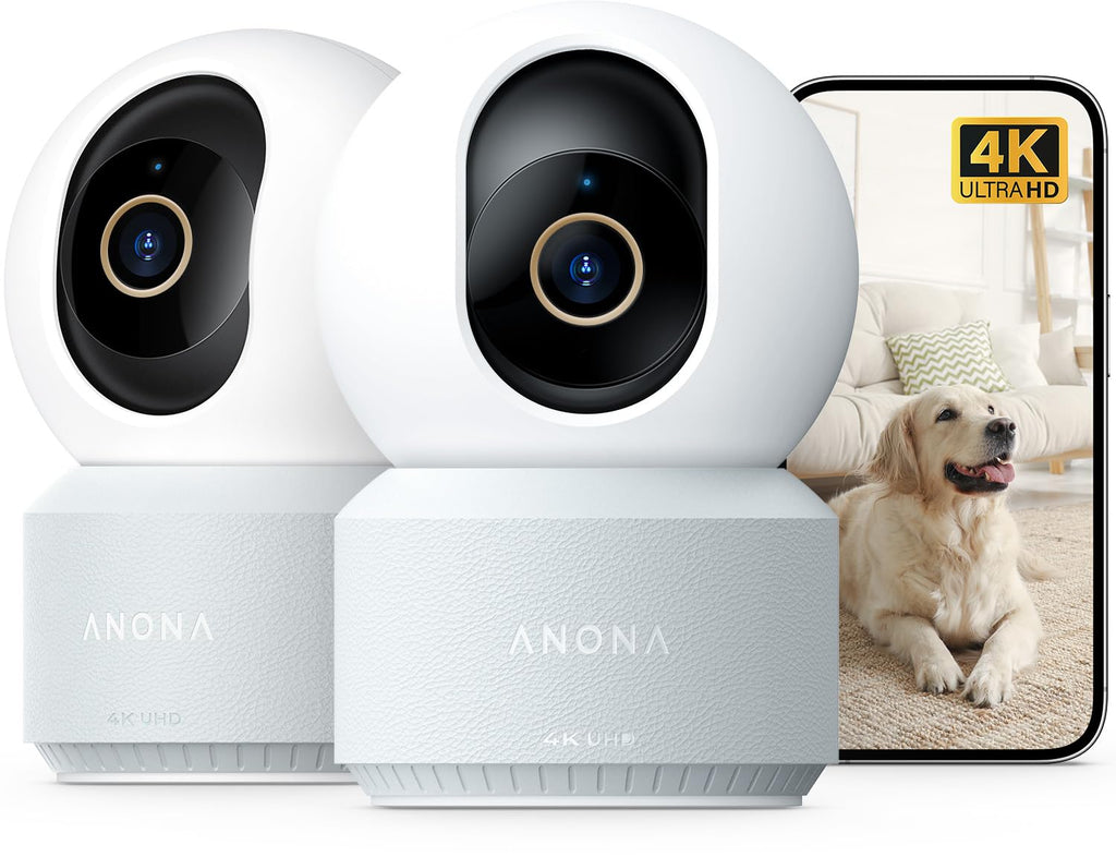 Anona 4K UHD Indoor Camera, Pet/Dog/Baby Security Camera with Phone App, 360Â°Pan-Tilt, 2.4G/5G Dual-Band Wi-Fi 6, Auto-Tracking, Person/Pet/Baby Crying Detection, Privacy Mode, Two-Way Audio, 4 Pack