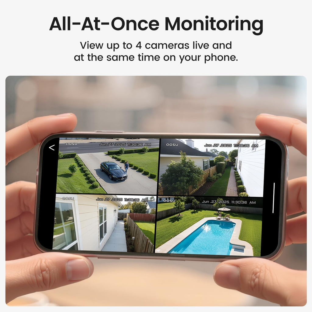 aosu D1 Classic 4-Cam Kit, Security Cameras Wireless Outdoor, Solar Powered