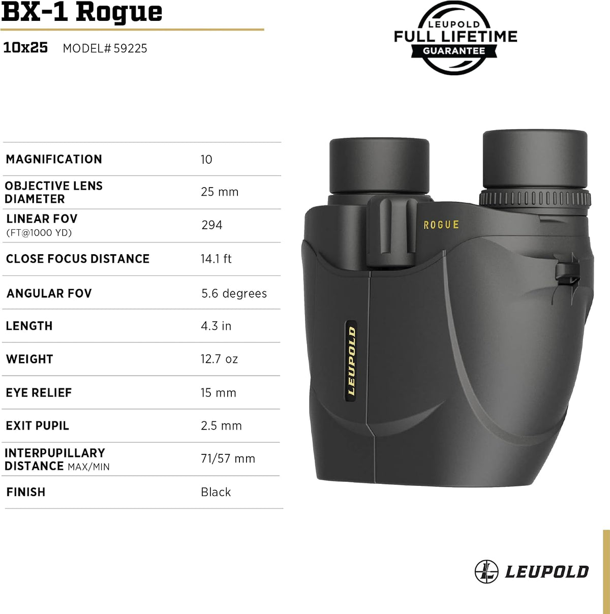 Leupold BX-1 Rogue Binoculars, 10x25mm (59225)
