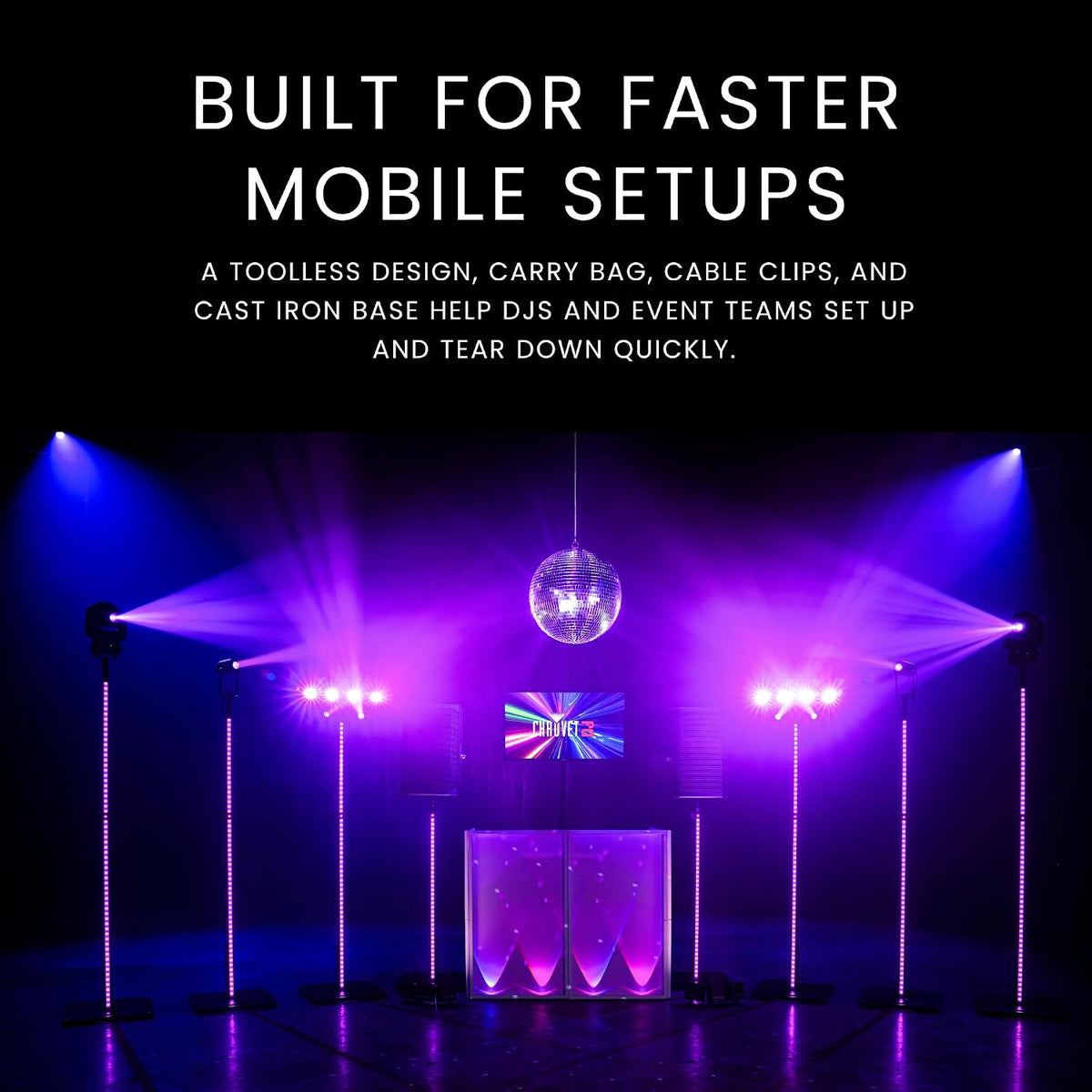 CHAUVET DJ FLEXstand FX ILS DJ Lighting & Speaker Stand with Built-in RGB+WW LED Light Strip, Adjustable Telescoping Tripod Stand, 132 lb Load Capacity, DMX, RF & ILS Control for Events & Mobile DJs