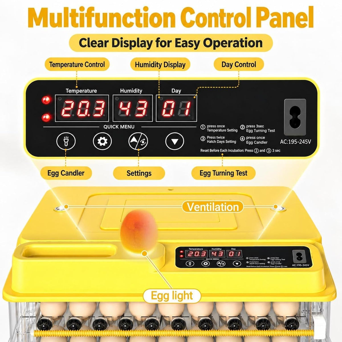 New 216 Egg incubators for Hatching Eggs with Automatic Turning