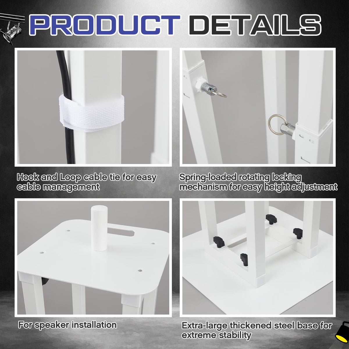 Cinnvoice 2 Set DJ Totem Light Stand Adjustable,3.3-5.8ft,White