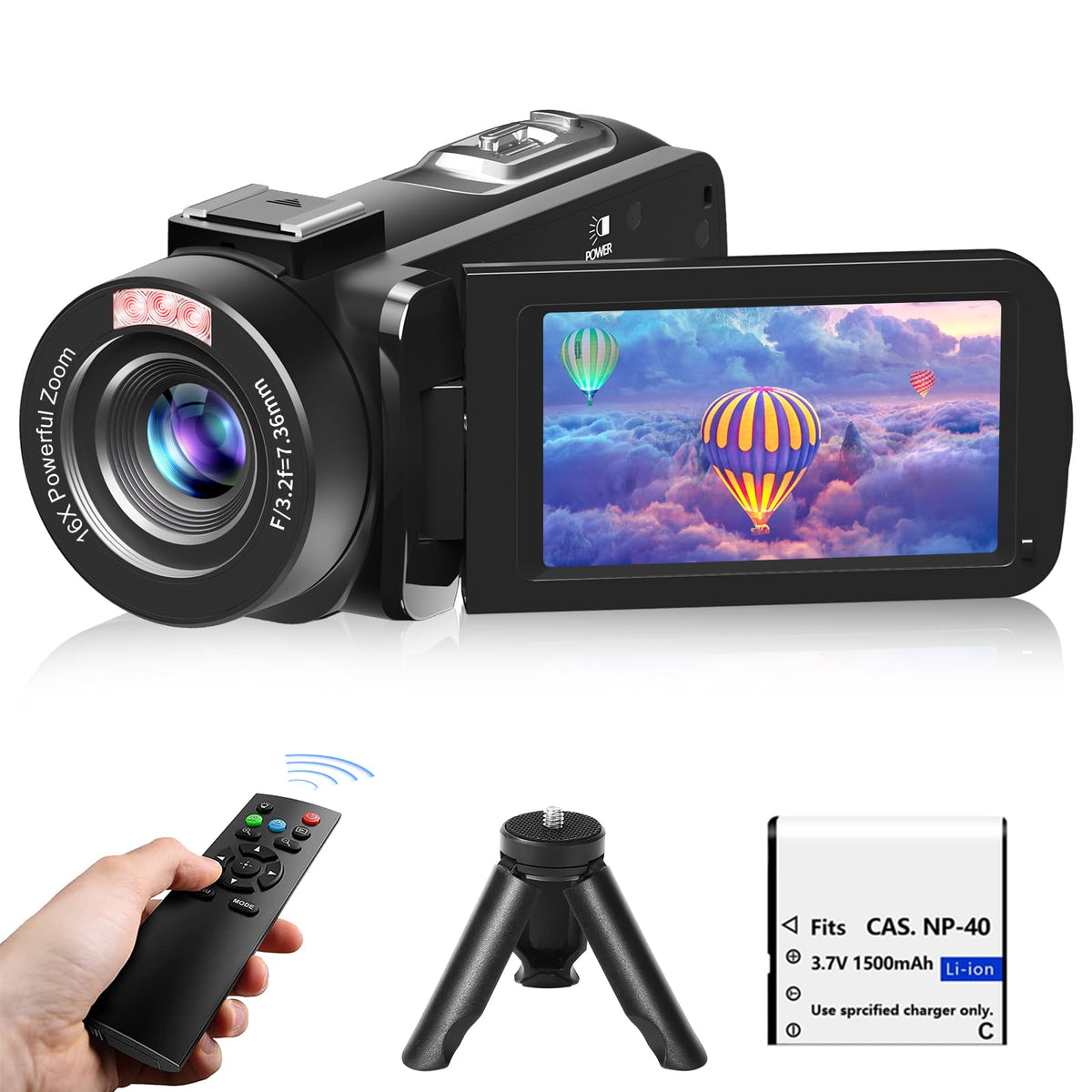 VETEK Video Camera, 1080P 30MP Camcorder IR Night Vision Vlogging Camera