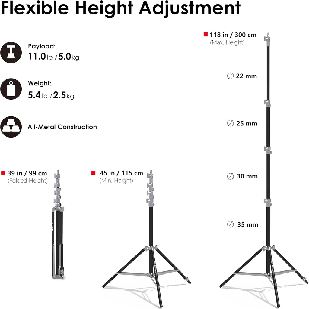 RAUBAY 10ft Corner Light Stand, Air Cushion, Silver, LT30-CS