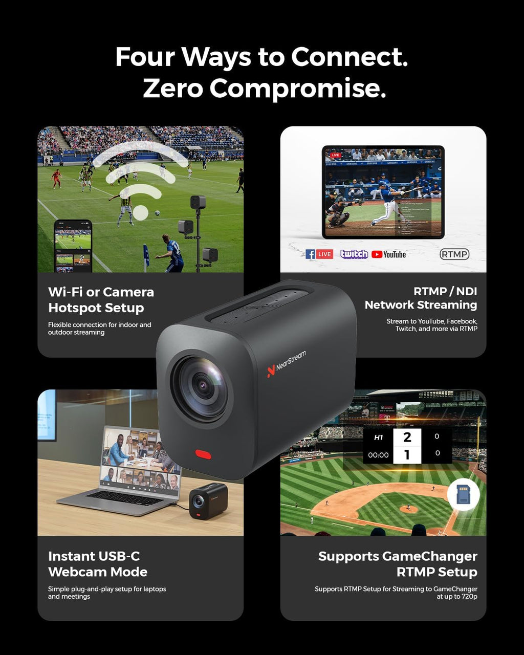 NearStream VM33 3-Pack Wireless Live Streaming Cameras, 10X Optical Zoom