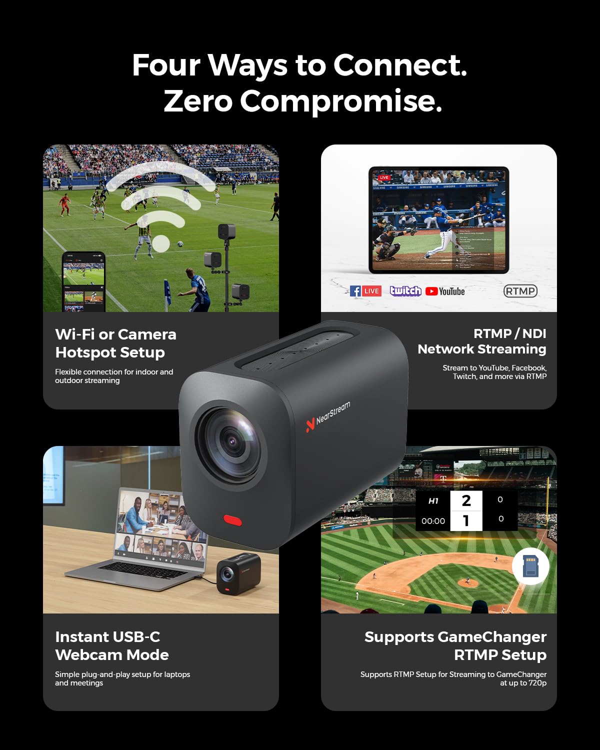 NearStream VM33 3-Pack Wireless Live Streaming Cameras, 10X Optical Zoom