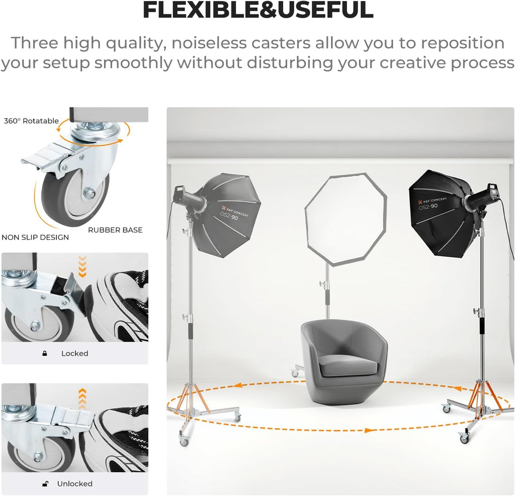 K&F CONCEPT Heavy Duty Light Stand with 360Â° Swivel Casters, 10ft/305cm