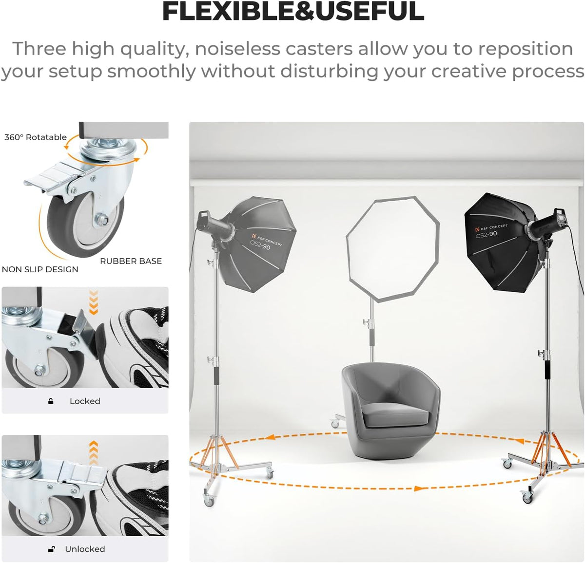 K&F CONCEPT Heavy Duty Light Stand with 360Â° Swivel Casters, 10ft/305cm