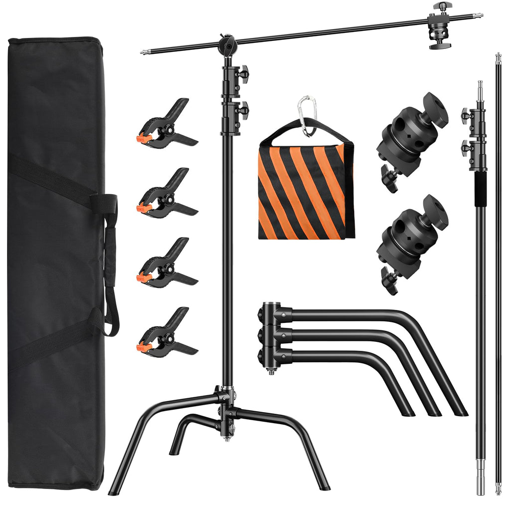 2 Pack Stainless Steel Photography Light Stand 6.9ft/210cm with Holding Arm Sandbag Grip Head Heavy Duty C Stand Sturdy for Photography Studio Video Monolight Softbox Shooting?Black?