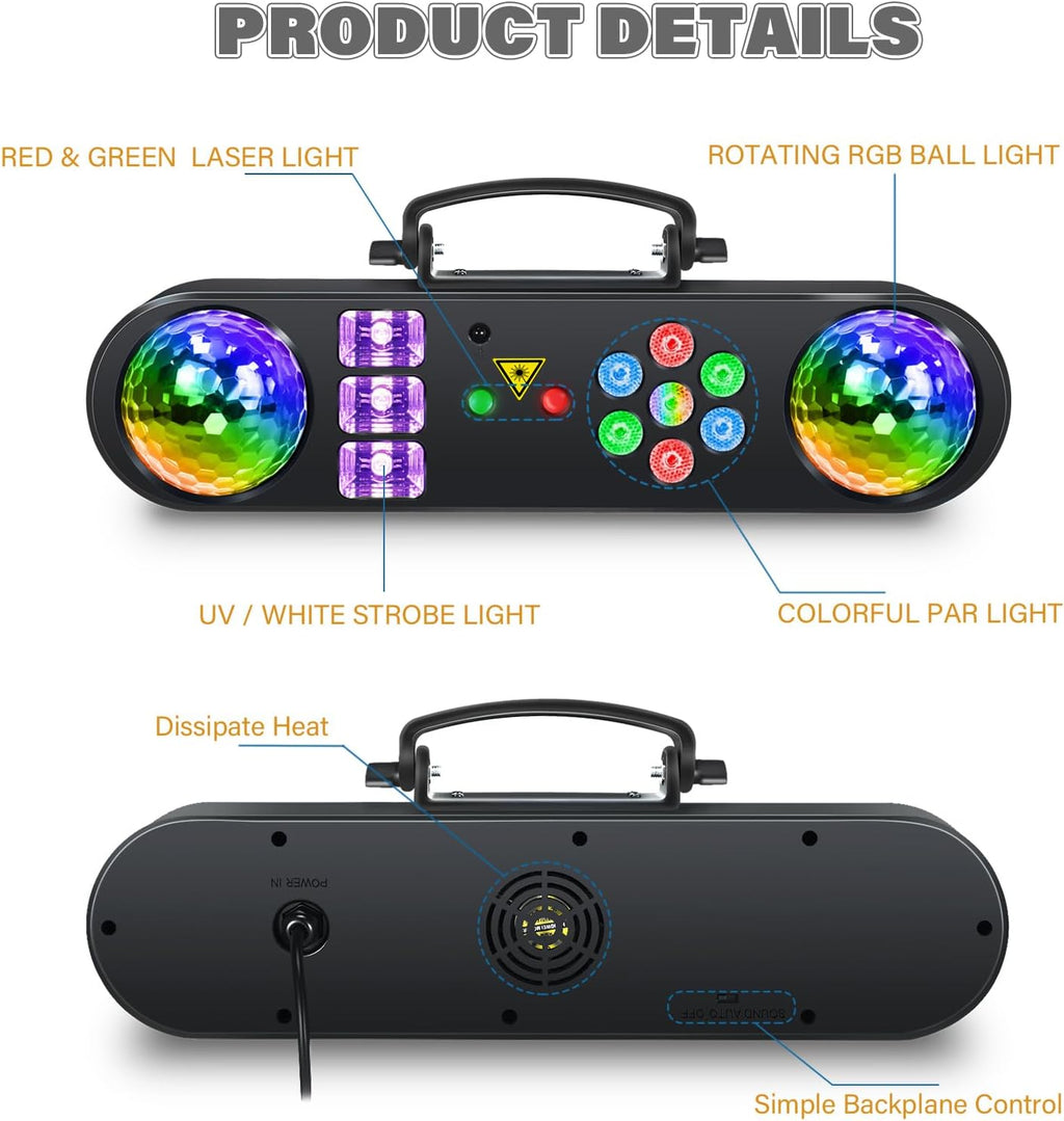 Telbum DJ Lights with Stand, 5 in 1 Party Bar Light Package and 1500W Fog Machine, Make a Party Show