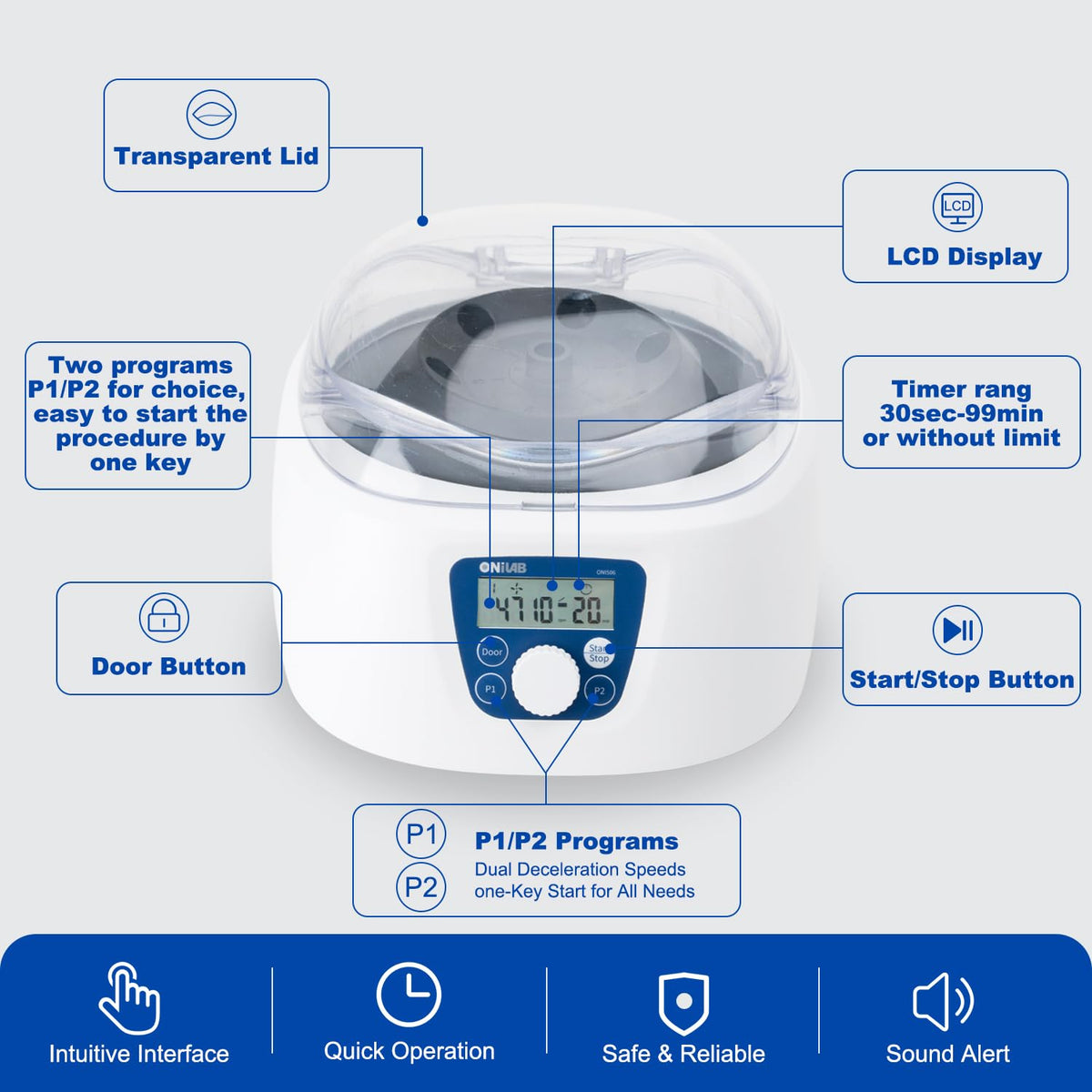 ONiLAB PRP Centrifuge, 300-5000RPM, 2600Ãg LCD Lab Centrifuge