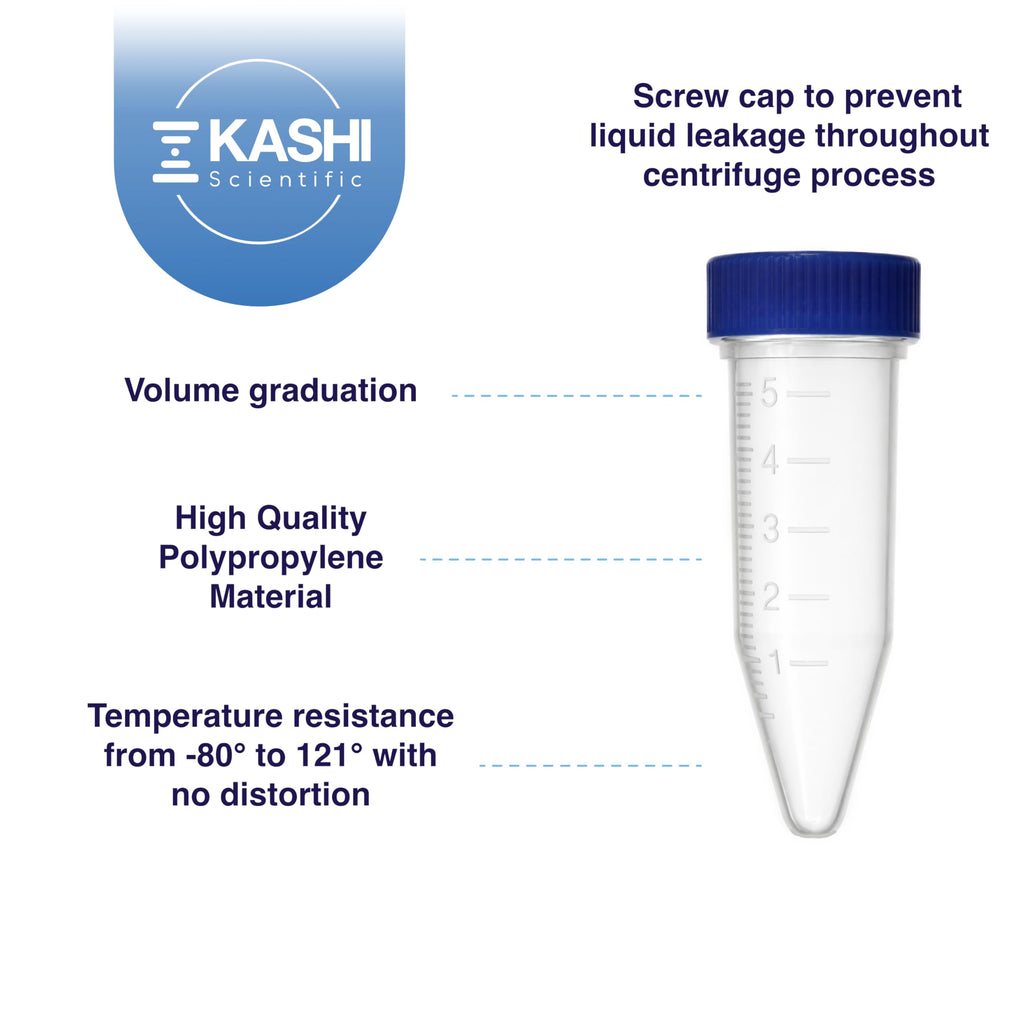 Kashi Scientific 50mL Self Standing Centrifuge Tubes with Screw Cap Lid, Lab Grade Polypropylene Plastic, Skirted, Printed Graduation, Write-on Spot [50mL Self-Standing, 500]