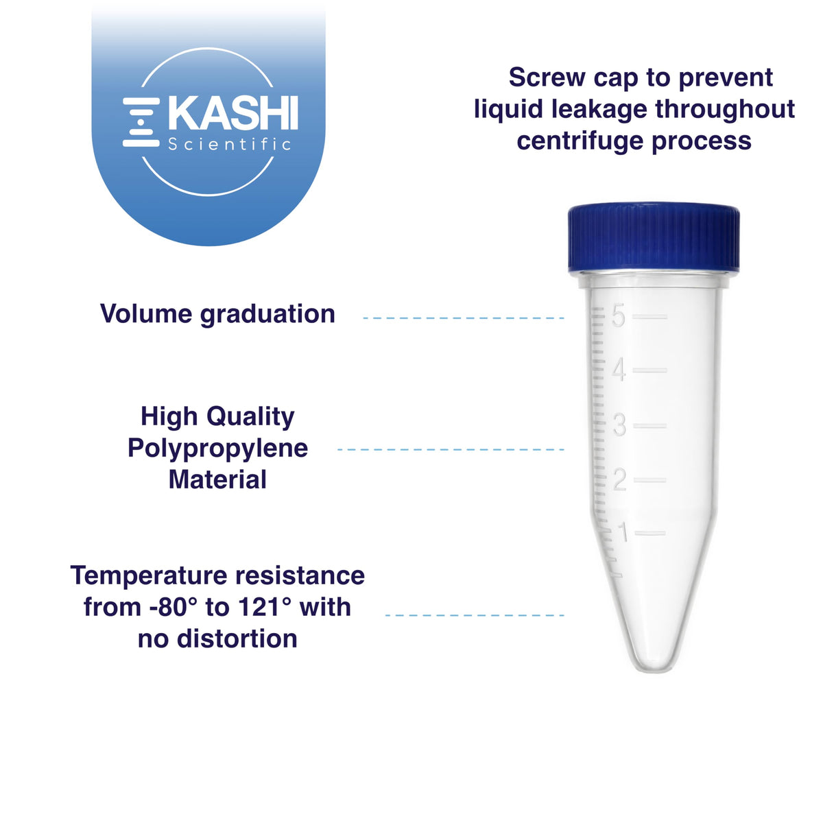 Kashi Scientific 50mL Self Standing Centrifuge Tubes with Screw Cap Lid, Lab Grade Polypropylene Plastic, Skirted, Printed Graduation, Write-on Spot [50mL Self-Standing, 500]
