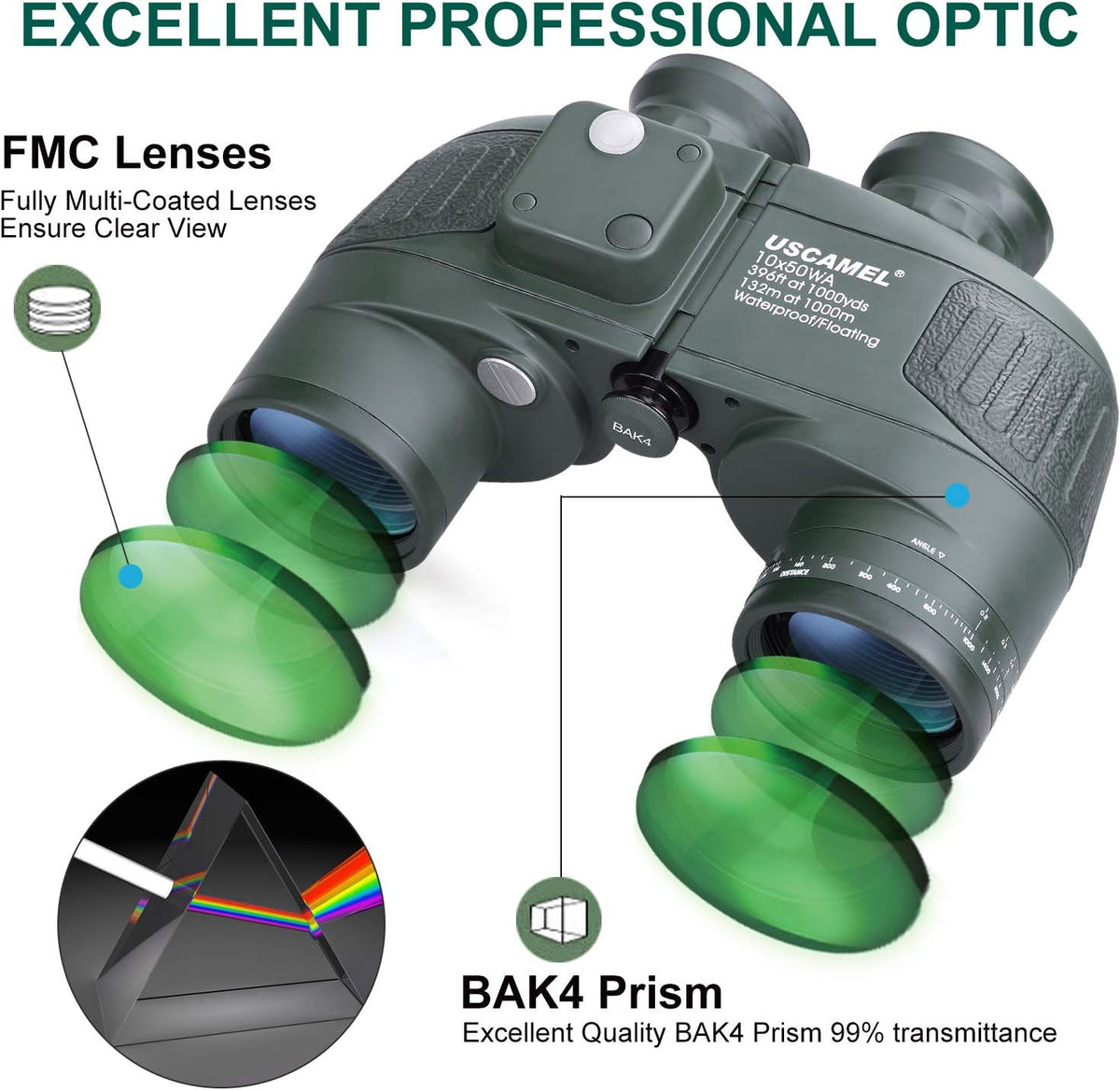 USCAMEL 10X50 Marine Binoculars for Adults: Binoculars for Sailing Boating