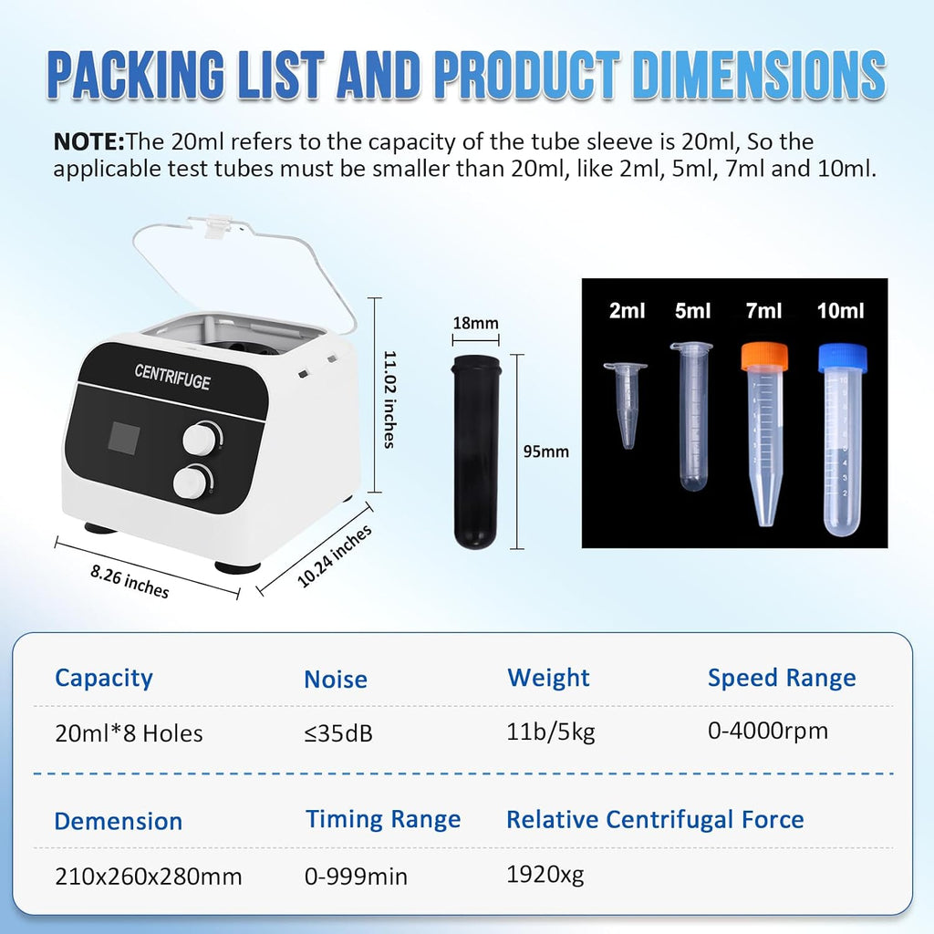 JIAWANSHUN Lab Benchtop PRP Centrifuge, 8x20mL 4000RPM LCD Display 110V