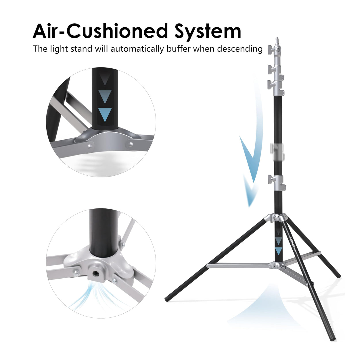 RAUBAY 10ft Corner Light Stand, Air Cushion, Silver, LT30-CS