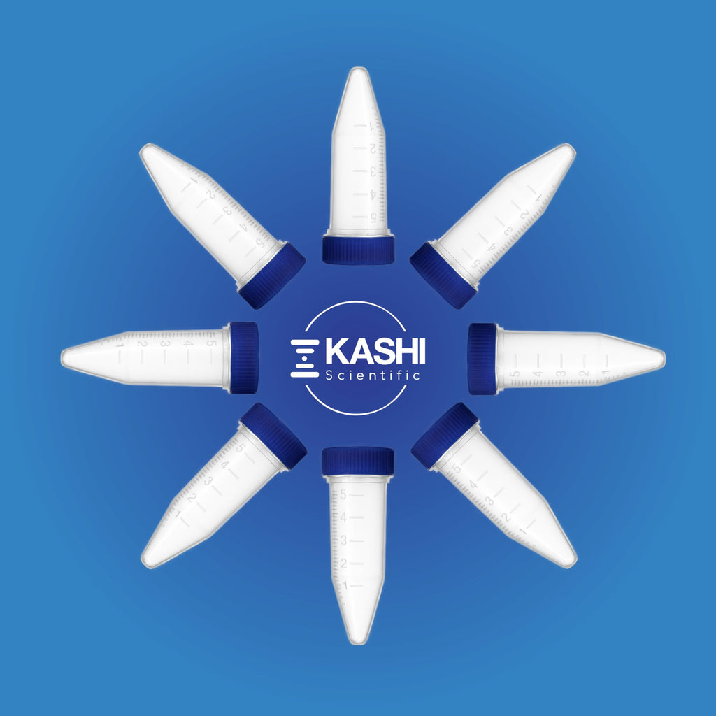 Kashi Scientific 50mL Self Standing Centrifuge Tubes with Screw Cap Lid, Lab Grade Polypropylene Plastic, Skirted, Printed Graduation, Write-on Spot [50mL Self-Standing, 500]